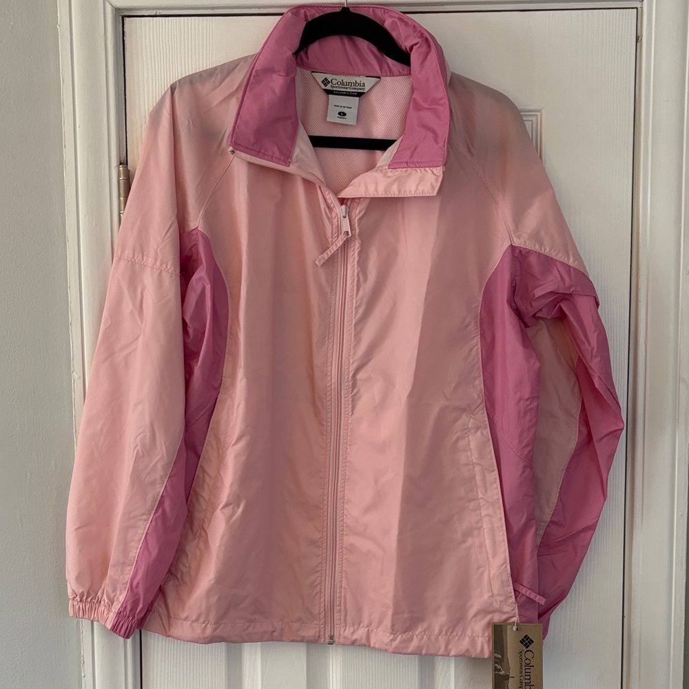 NWT Columbia Size L Large Windbreaker Women’s Jacket & Zipper Pockets Pink 90s